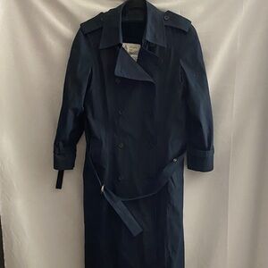 London Fog Dark Blue Trench Coat REMOVABLE FAUX FUR LINER SEE MEASUREMENTS BELOW